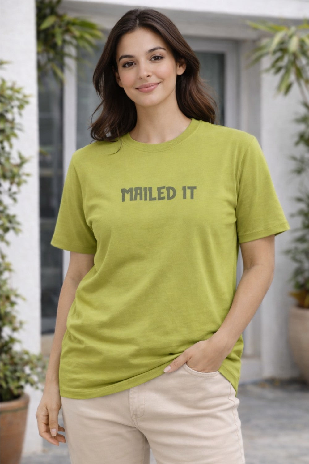 Graphic Cotton T-Shirt for Women & Unisex by Enhance Printed T-Shirt | “Mailed It” Round Neck Half Sleeve Crew Neck Tee | Front & Back Print Skateboard Laptop Design | Everyday Casual Streetwear - Yellow - TG10