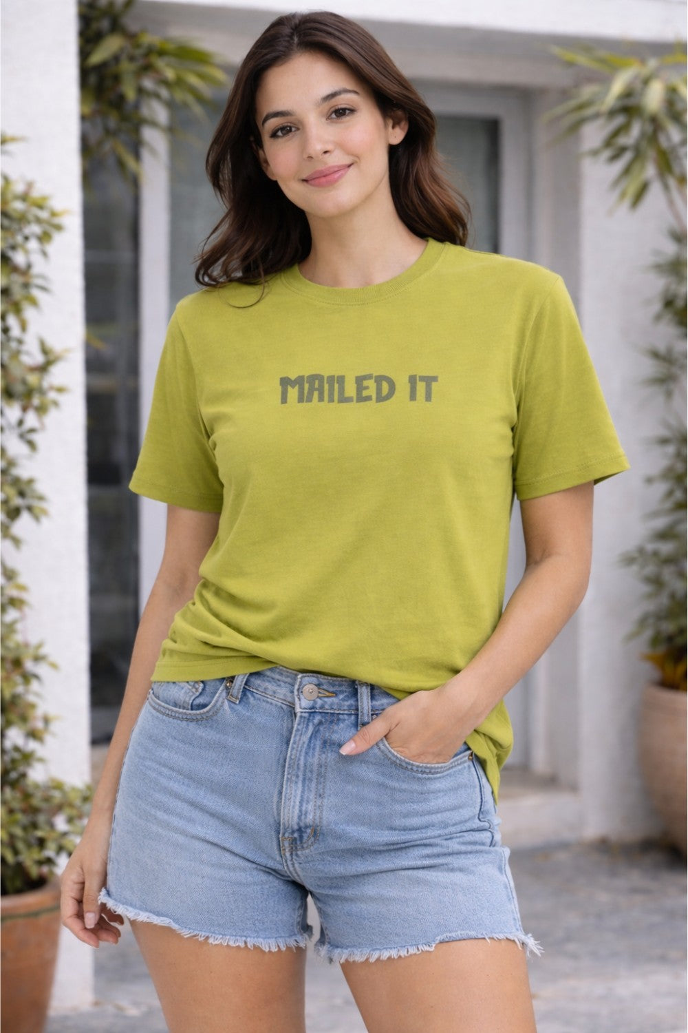 Graphic Cotton T-Shirt for Women & Unisex by Enhance Printed T-Shirt | “Mailed It” Round Neck Half Sleeve Crew Neck Tee | Front & Back Print Skateboard Laptop Design | Everyday Casual Streetwear - Yellow - TG10