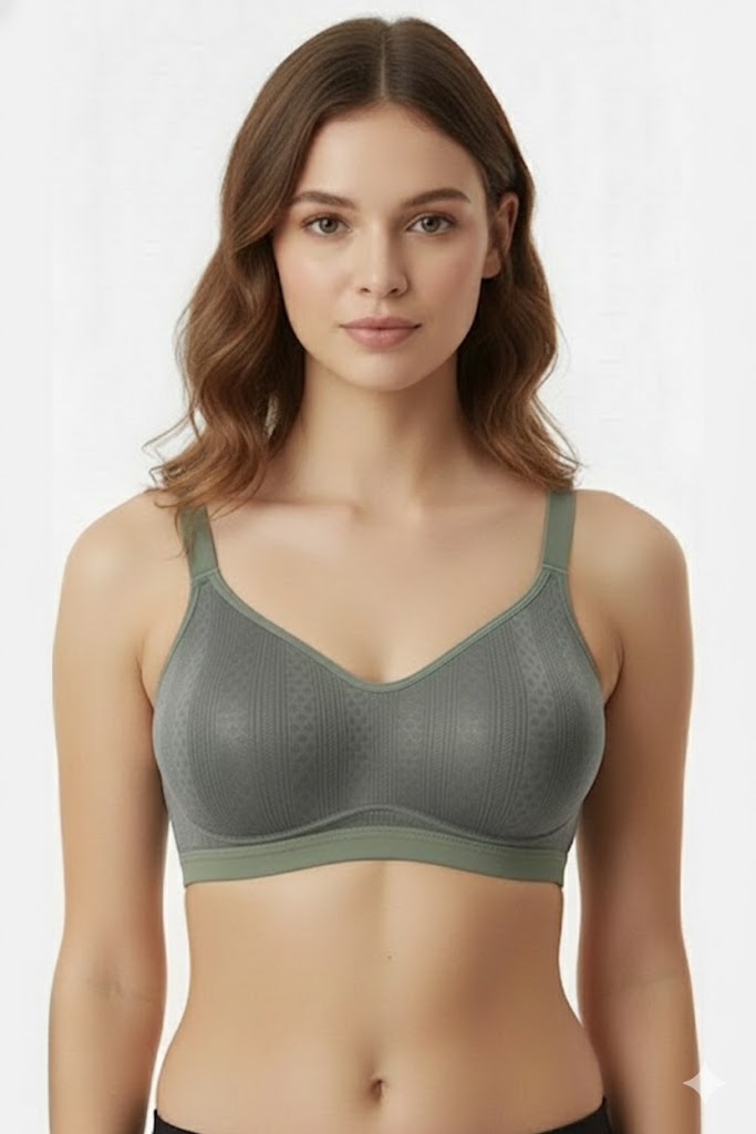 Women's Padded Cotton-Blend Bra – Medium Coverage, Seamless & Sweat-Absorbent Comfort - 7830