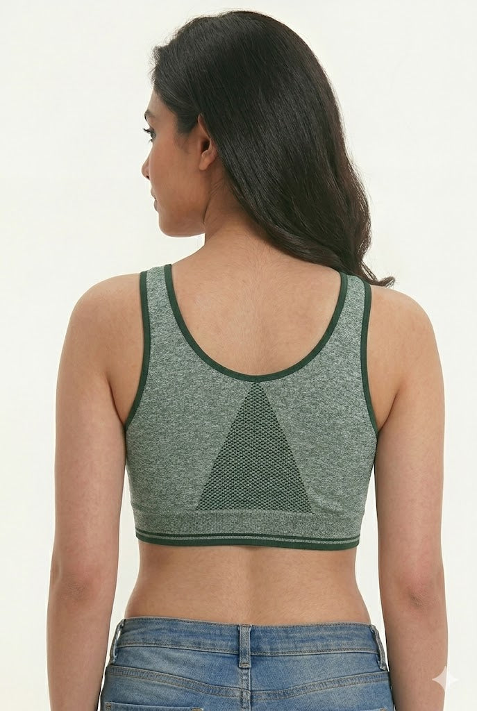 Seamless Front Zip Bra for Women – Medium Coverage Padded Cotton Blend Bra with Removable Pads | Comfortable Pull-On Active Bra - 3688