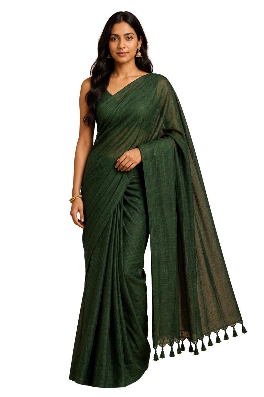 Naidu Hall Women's Green Khadi Cotton Blend Solid Saree with Blouse | Lightweight Ethnic Wear Saree - G359