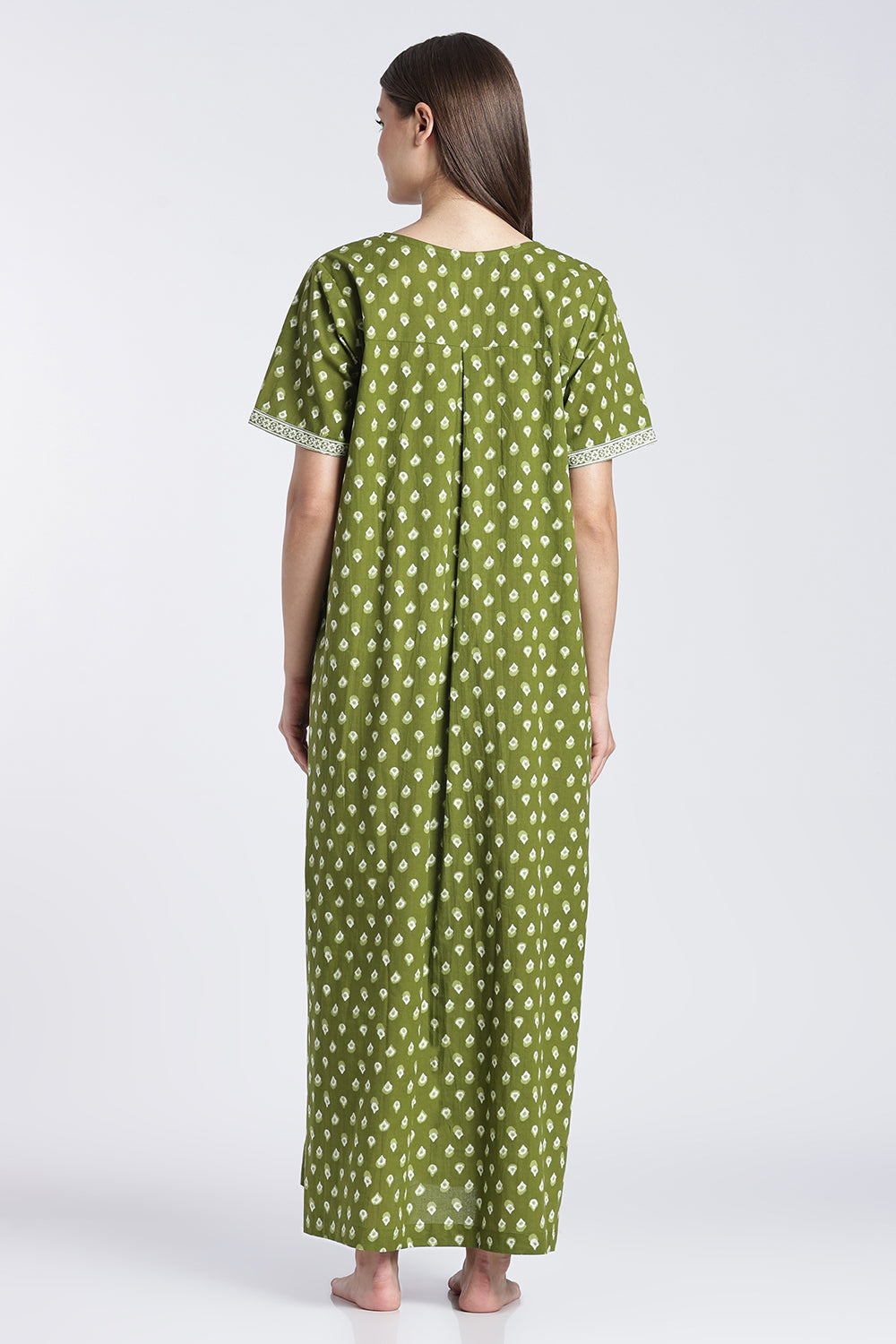 Naidu Hall Women’s Printed Cotton Angarakha Nighty | V-Neck Wrap Style Night Dress with Tie-Up | Short Sleeve Daily Wear, Sleepwear & Loungewear
- NB51