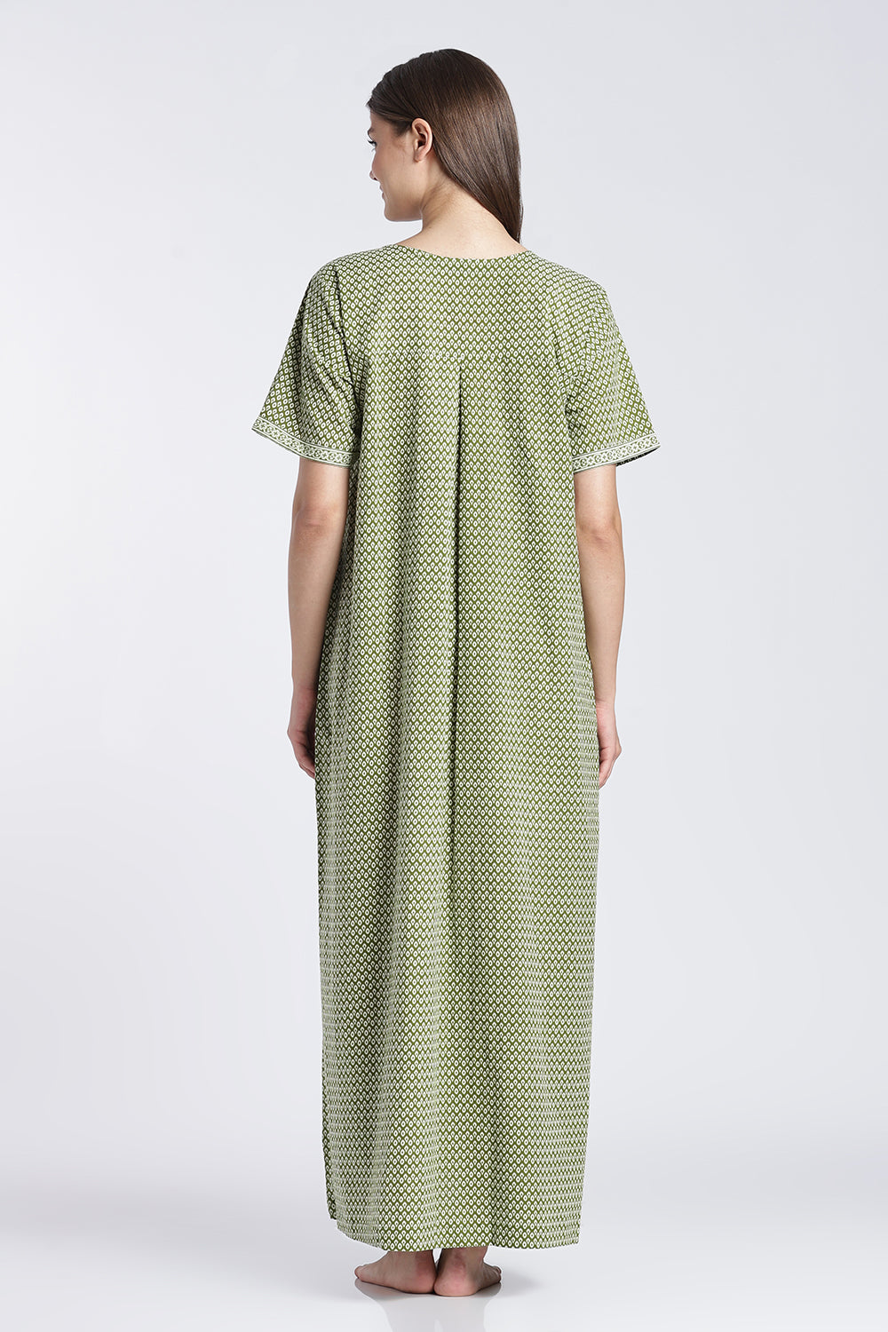 Naidu Hall Women’s Printed Cotton Nighty | V-Neck Night Dress with Contrast Yoke Border | Short Sleeve Daily Wear, Sleepwear & Loungewear
- NB52