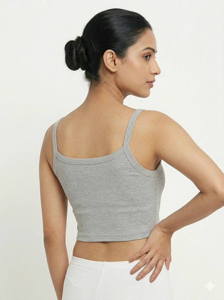 Seamless Crop Slip for Women & Teens – Padded Cotton Blend Full Coverage Slip with Adjustable Straps | Innerwear & Outerwear Crop Top - 1019