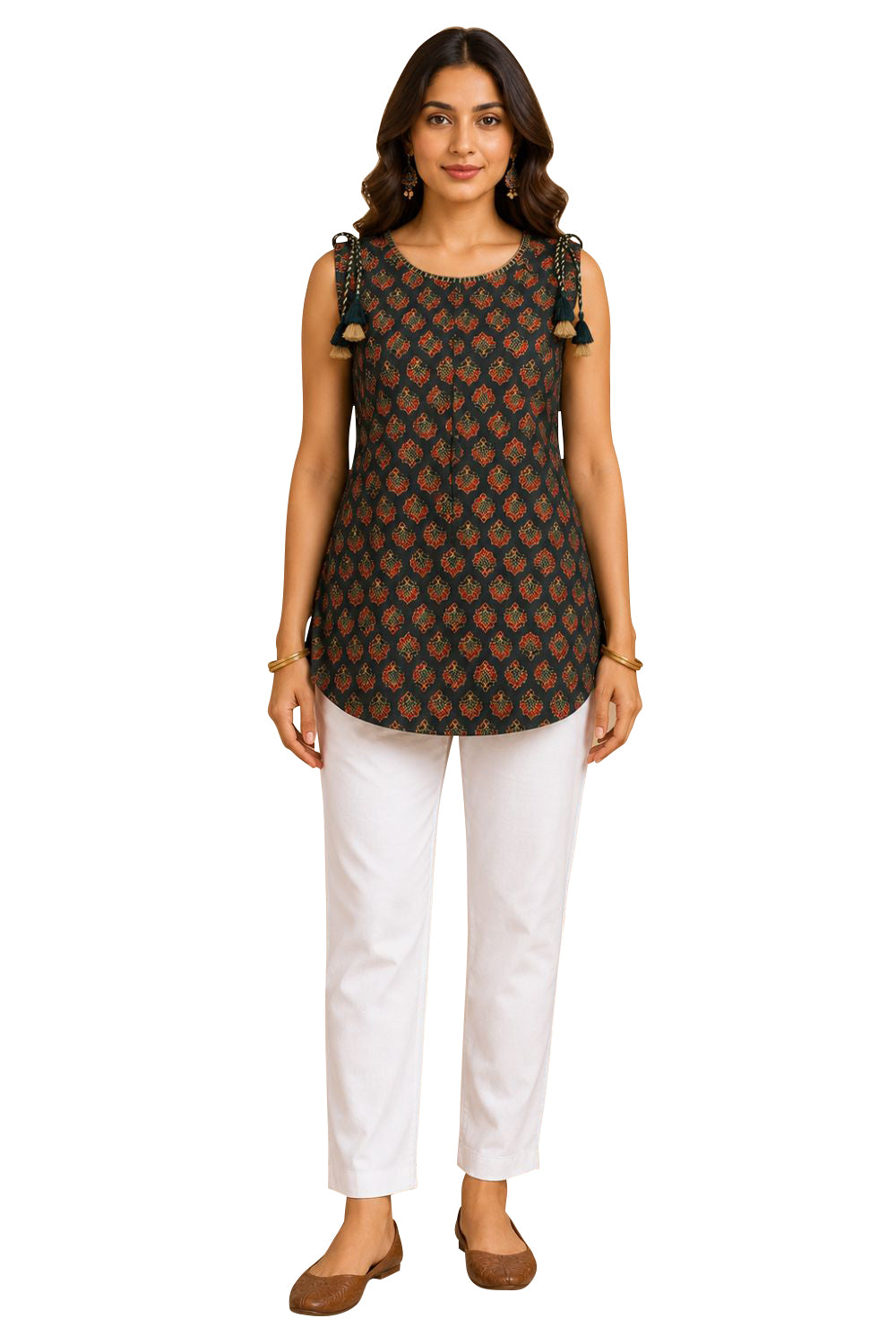 Women's Cotton Blend Printed Sleeveless Top | Round Neck Casual Top for Women | Regular Fit Everyday Fashion Top - JS23