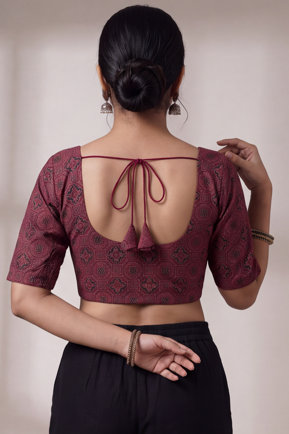 Women's Prints Cotton Blend Saree Sides Stretchable Blouse with Round Neck, Elbow Sleeve and Regular Fit | Ready-to-Wear Saree Blouse for Daily Wear & Festive Wear - H003