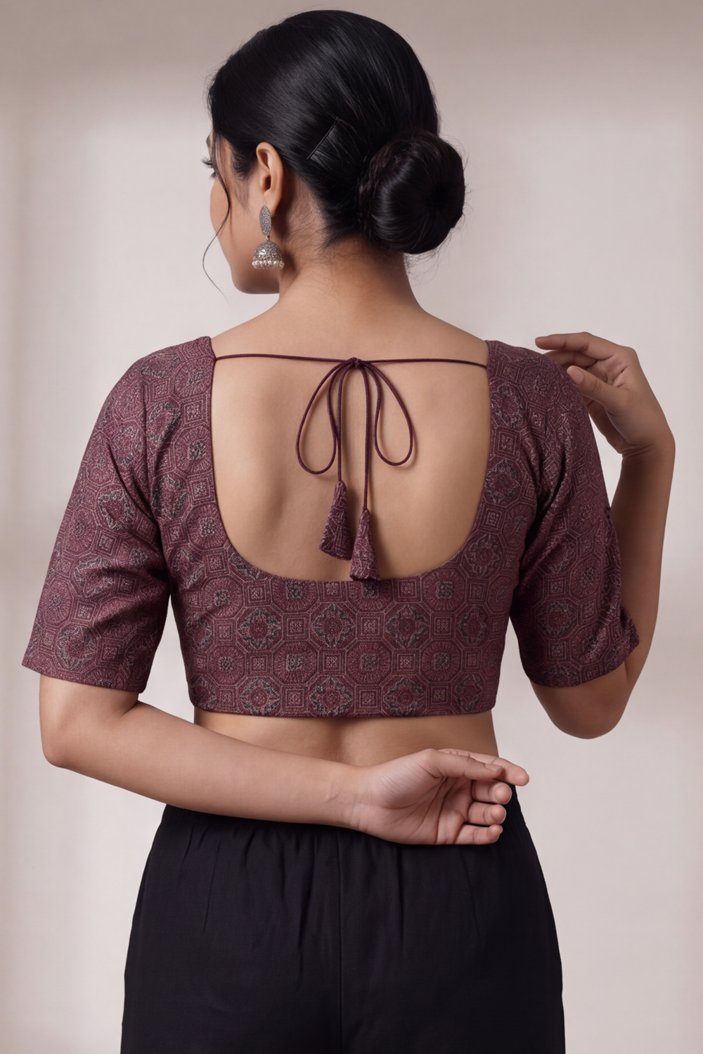 Women's Prints Cotton Blend Saree Sides Stretchable Blouse with Round Neck, Elbow Sleeve and Regular Fit | Ready-to-Wear Saree Blouse for Daily Wear & Festive Wear - H003