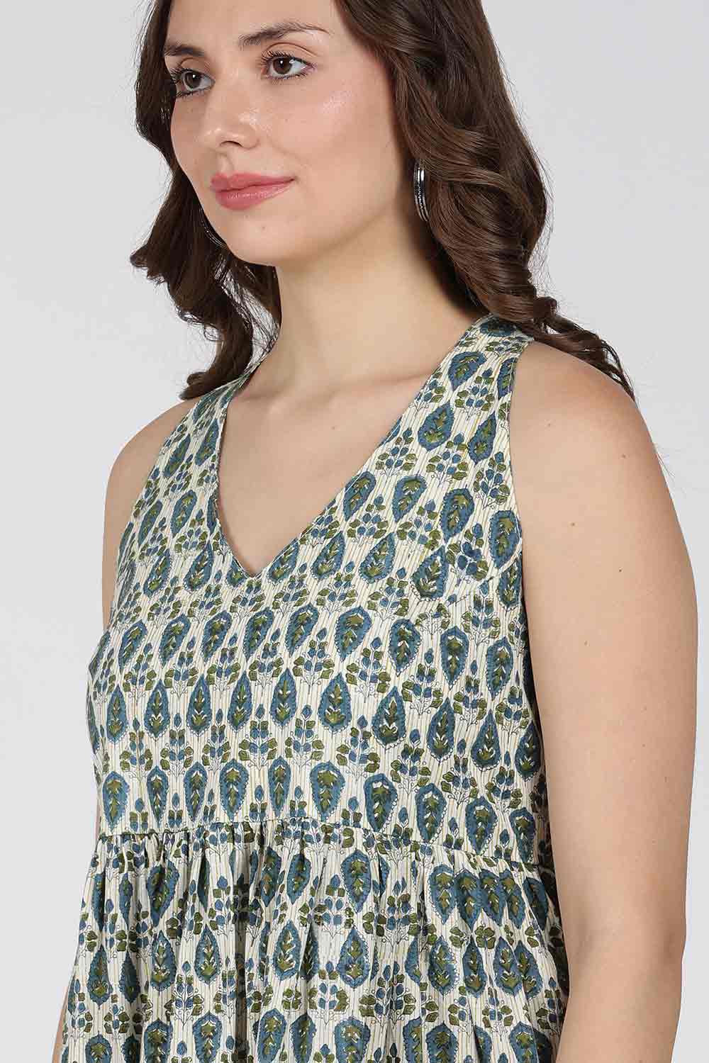 Mythri Women’s Cotton Dress – Jaipur Hand Block Print Halter Neck Calf Length Dress | Stylish Everyday Wear - HANV