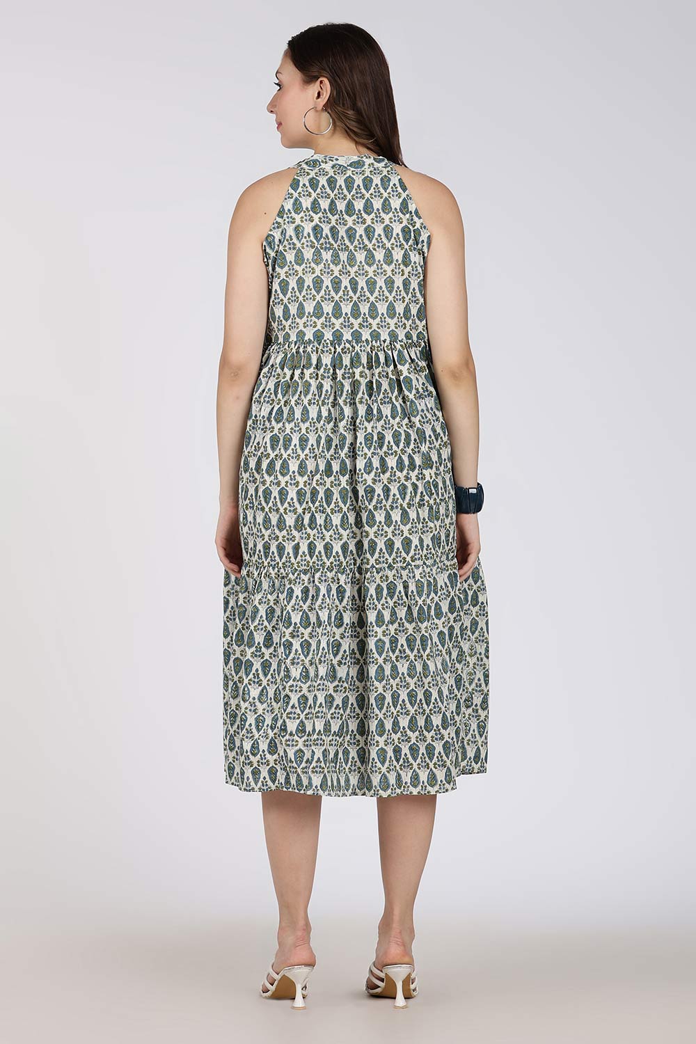 Mythri Women’s Cotton Dress – Jaipur Hand Block Print Halter Neck Calf Length Dress | Stylish Everyday Wear - HANV