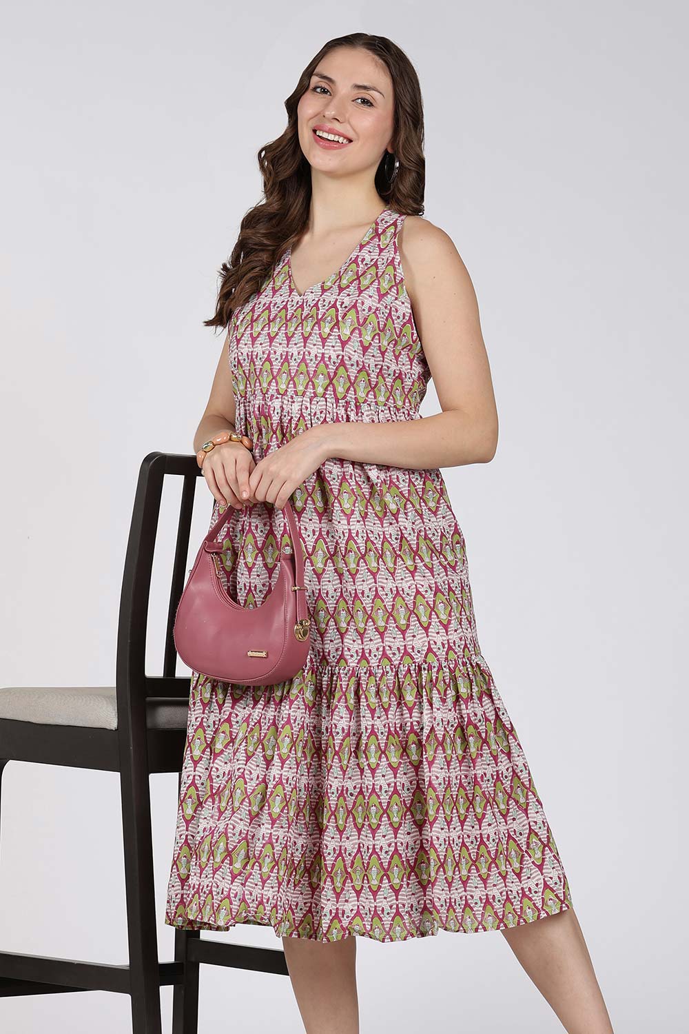 Mythri Women’s Cotton Dress – Jaipur Hand Block Print Halter Neck Calf Length Dress | Stylish Everyday Wear - HAPU