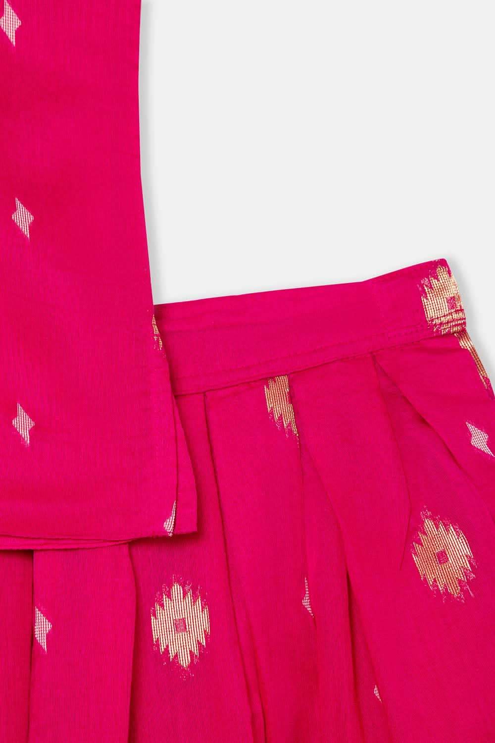 Chittythalli Stylized Neckline Top with Pleated Sleeves & Box Pleat Skirt - Pink - PS82 - Naidu Hall Family Store