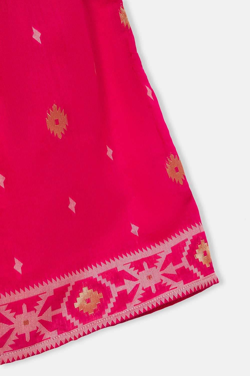 Chittythalli Stylized Neckline Top with Pleated Sleeves & Box Pleat Skirt - Pink - PS82 - Naidu Hall Family Store