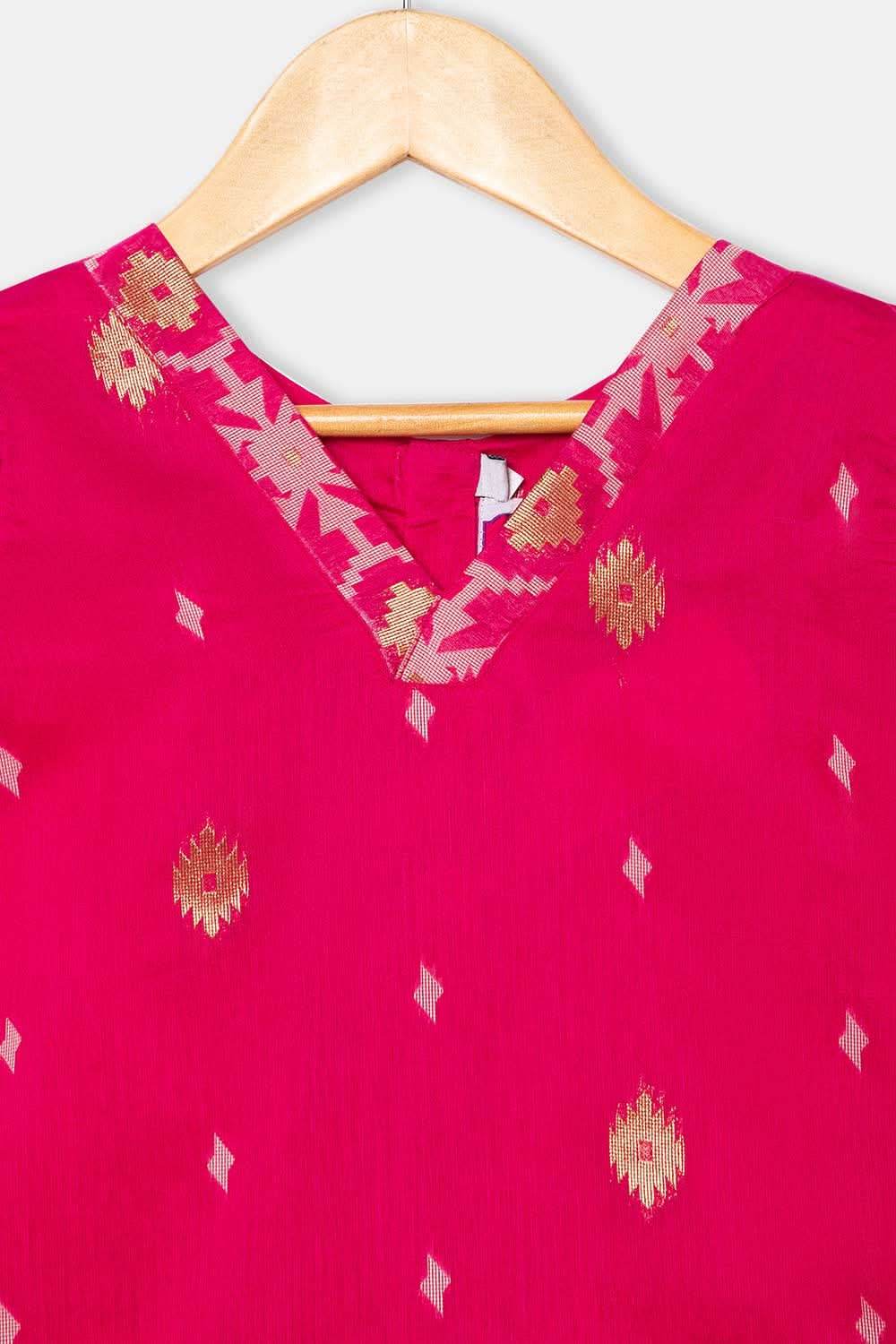 Chittythalli Stylized Neckline Top with Pleated Sleeves & Box Pleat Skirt - Pink - PS82 - Naidu Hall Family Store