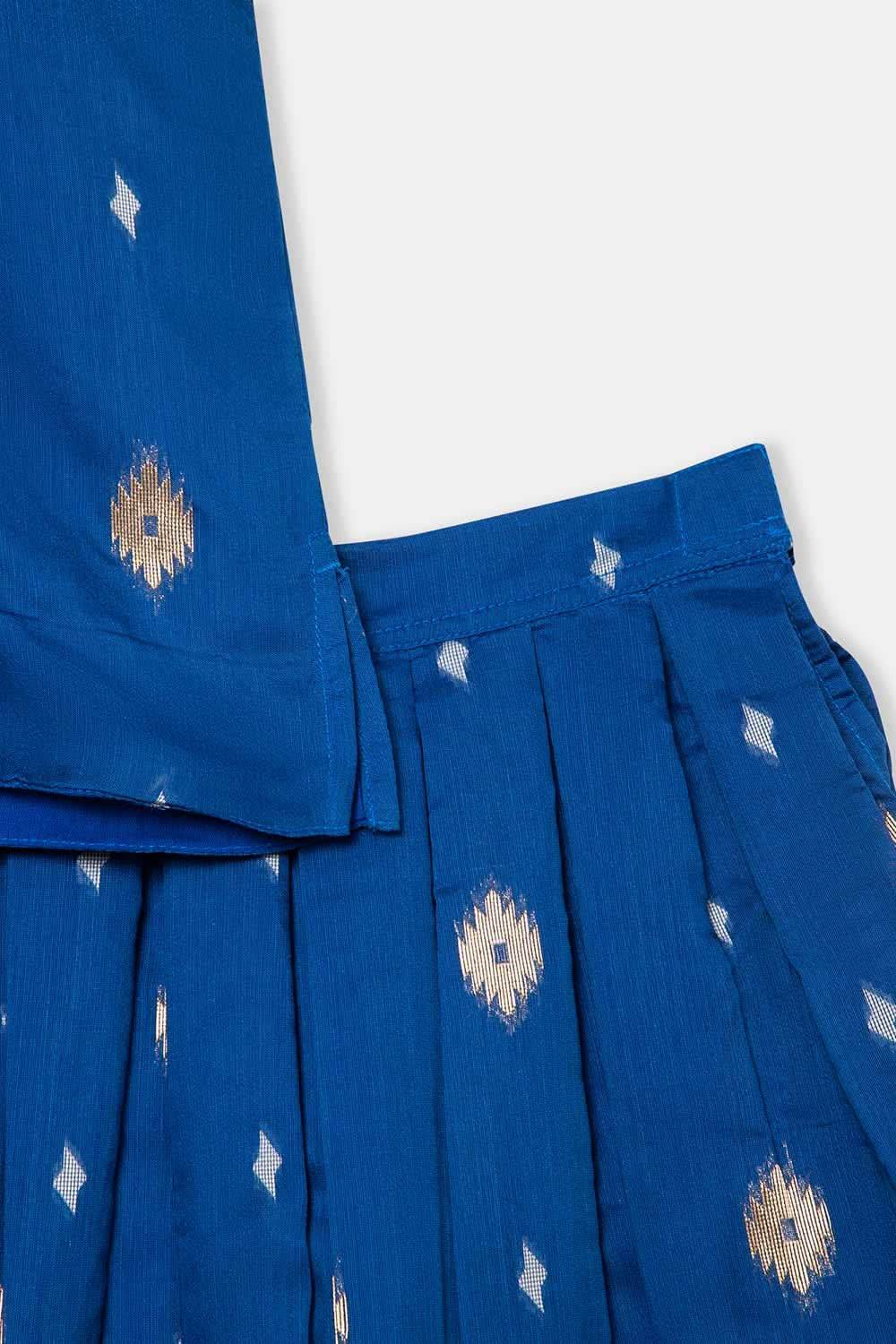Chittythalli Stylized Neckline Top with Pleated Sleeves & Box Pleat Skirt - Blue - PS82 - Naidu Hall Family Store