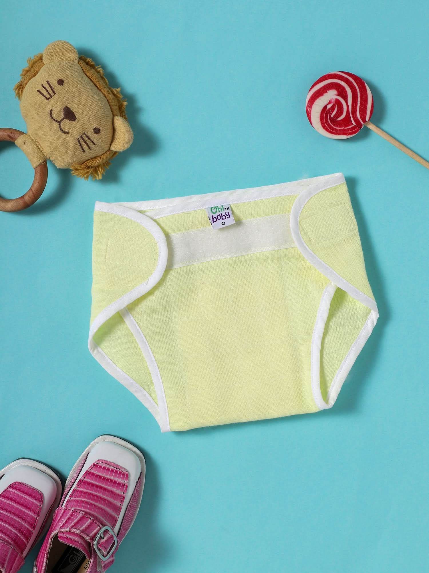 Oh Baby Plain Velcro Nappies Yellow - Ltpl - Naidu Hall Family Store