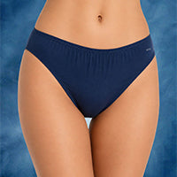 Navy blue inner-elastic panties shown on a model
