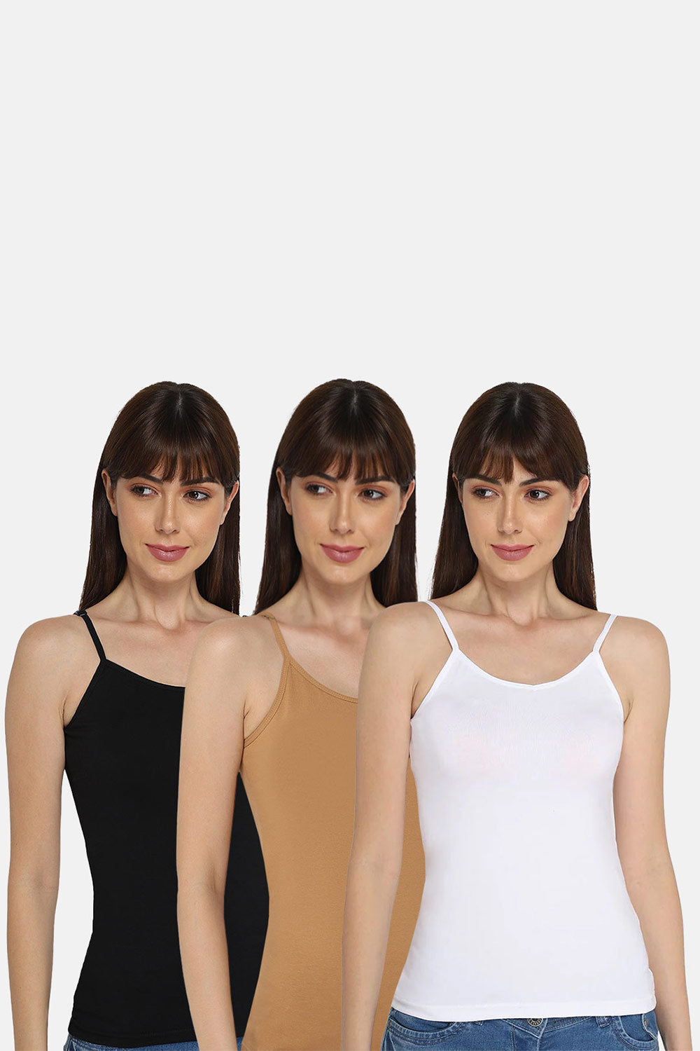 Pack Of 3 Camisole Shameez For Women And Girls-Skin Black And White