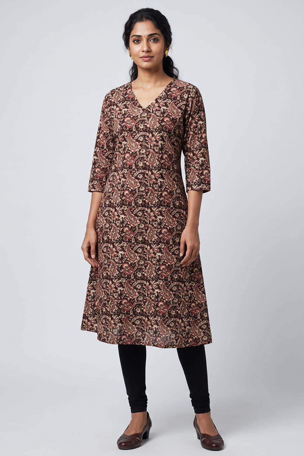 Women's Prints Cotton Blend Kurti with V Neck, 3/4 Sleeve and Regular Fit - Below Knee | Casual Ethnic Wear Kurti for Daily Wear & Casual Outings - F127