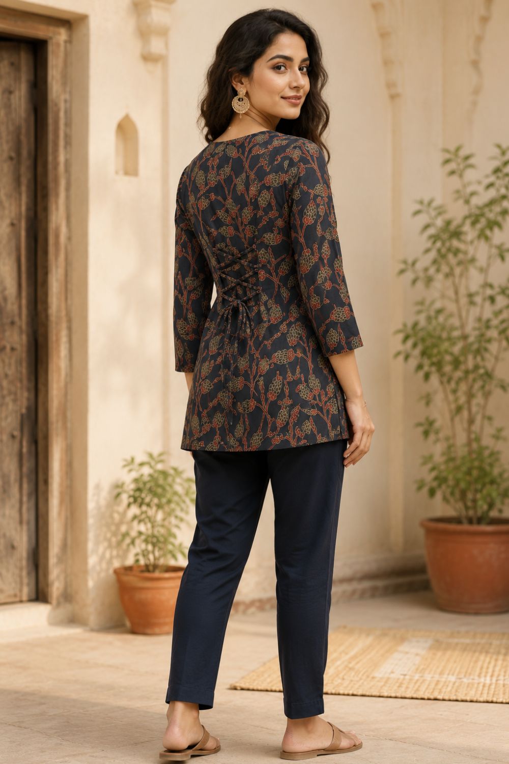 Women's Cotton Blend Printed Top | V-Neck 3/4 Sleeve Casual Top for Women | Everyday Regular Fit Fashion Top - JS21