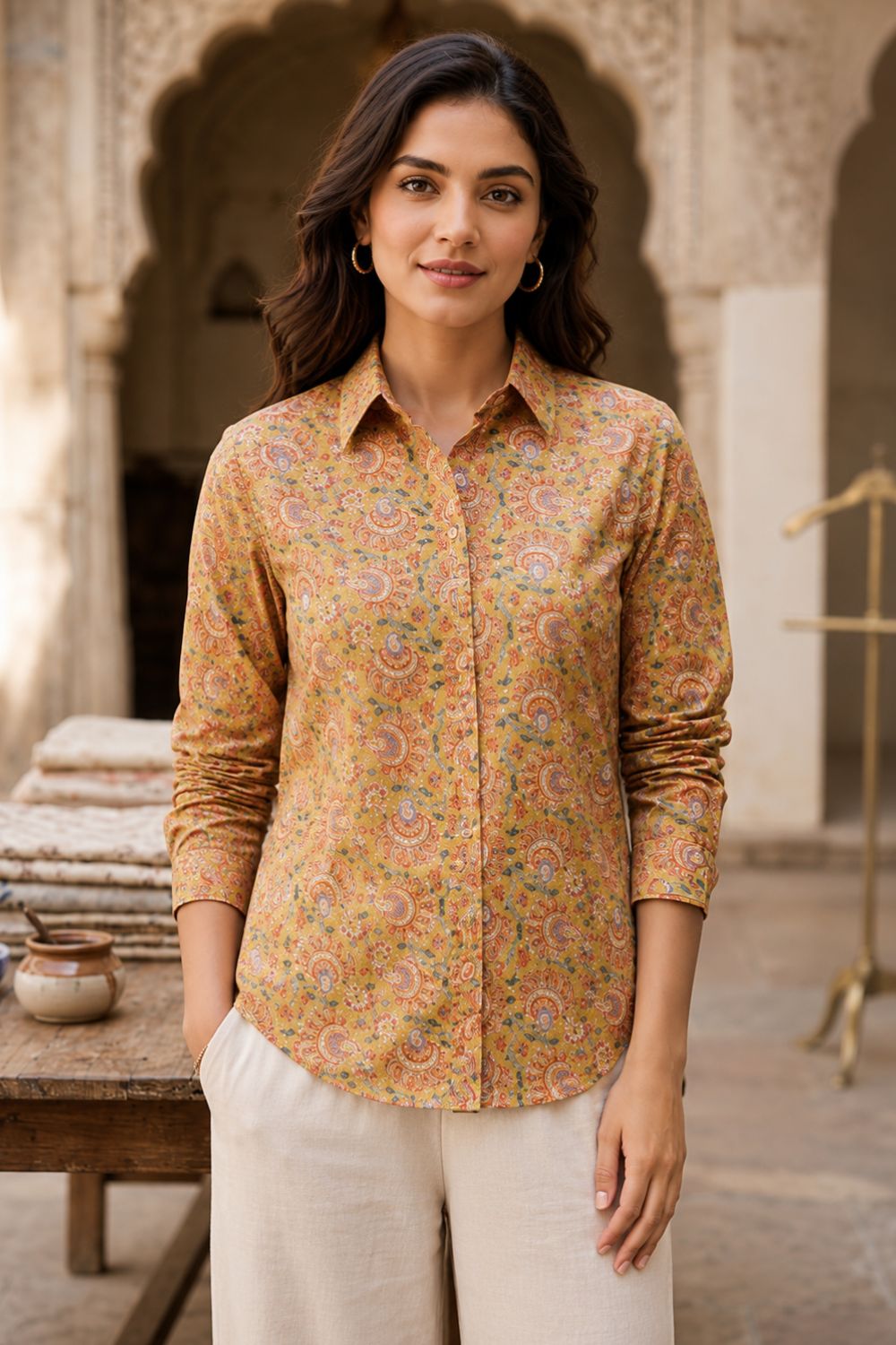 Women's Cotton Blend Printed Shirt | Regular Collar Full Sleeve Casual Shirt for Women | Regular Fit Everyday Office & Casual Wear - JS24