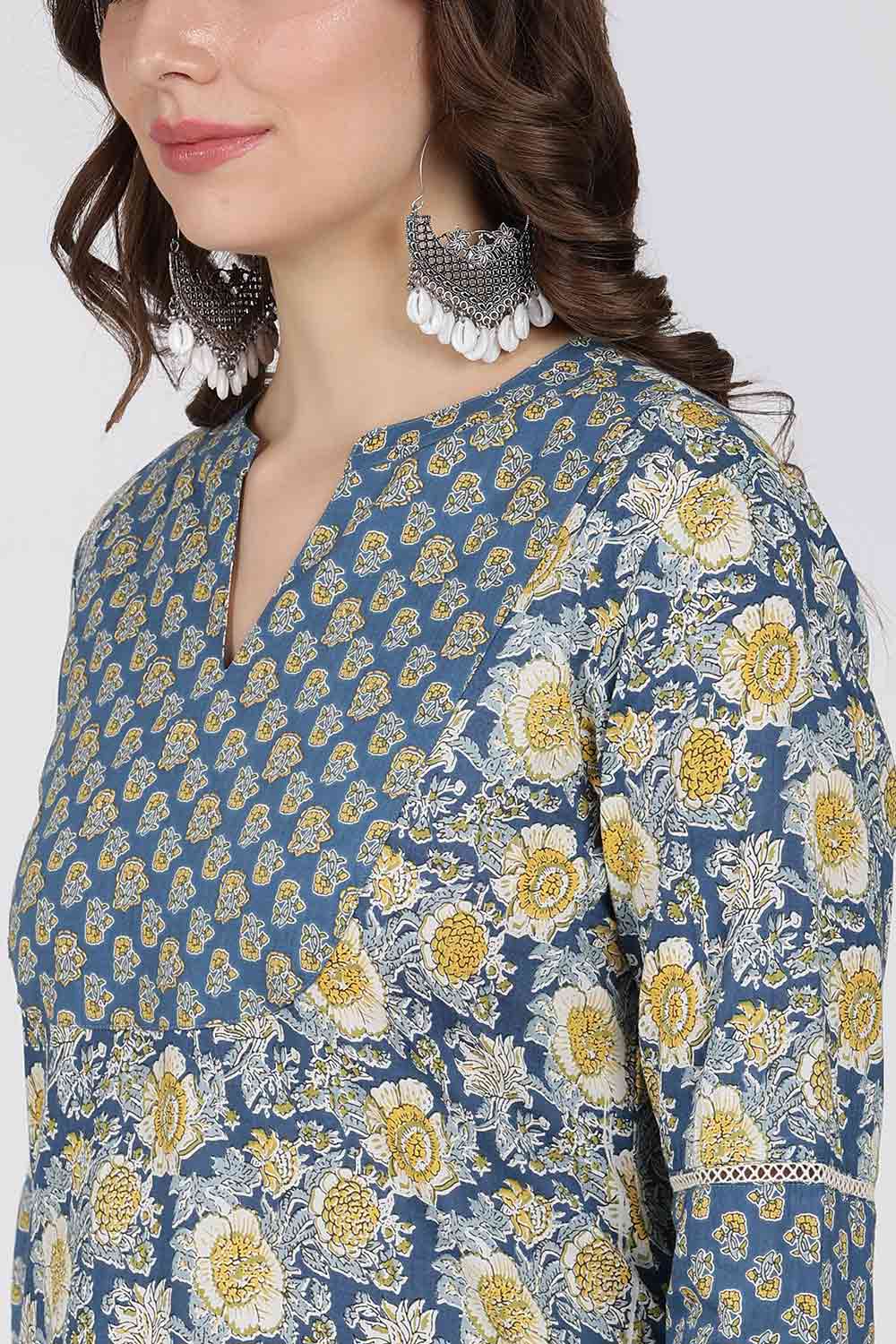 Mythri Women’s Cotton Embroidered Kurti – Straight Fit Ethnic Kurta with V Notch Neck & Lace Detail | Casual Wear, Office Wear & Daily Wear Kurti for Women - K118