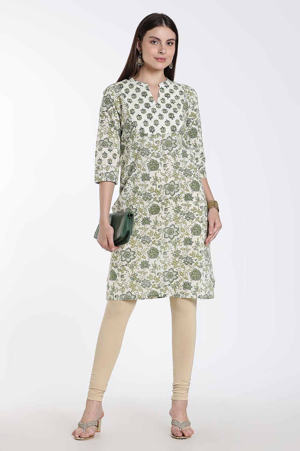Mythri Women’s Cotton Embroidered Kurti – Straight Fit Ethnic Kurta with V Notch Neck & Lace Detail | Casual Wear, Office Wear & Daily Wear Kurti for Women - K118