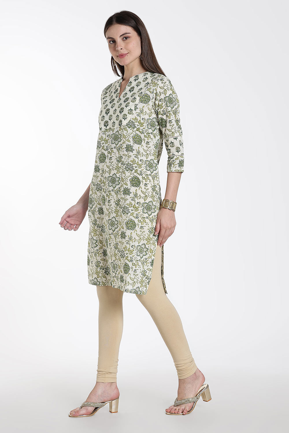 Mythri Women’s Cotton Embroidered Kurti – Straight Fit Ethnic Kurta with V Notch Neck & Lace Detail | Casual Wear, Office Wear & Daily Wear Kurti for Women - K118