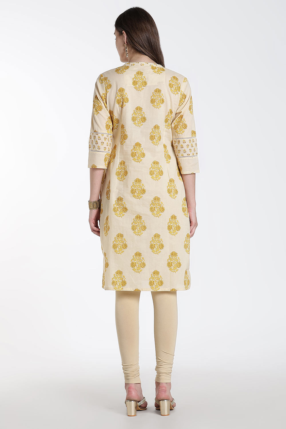 Mythri Women’s Cotton Embroidered Kurti – Straight Fit Ethnic Kurta with V Notch Neck & Lace Detail | Casual Wear, Office Wear & Daily Wear Kurti for Women - K118
