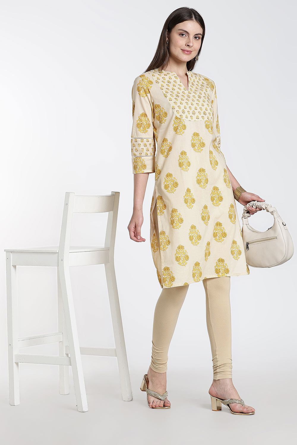 Mythri Women’s Cotton Embroidered Kurti – Straight Fit Ethnic Kurta with V Notch Neck & Lace Detail | Casual Wear, Office Wear & Daily Wear Kurti for Women - K118