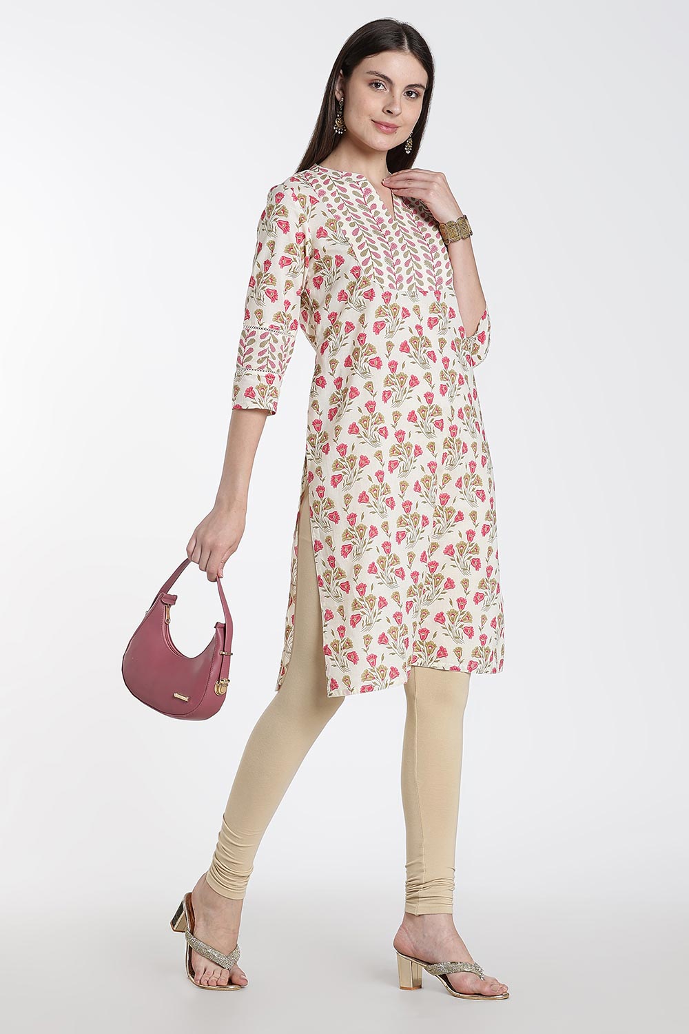 Mythri Women’s Cotton Embroidered Kurti – Straight Fit Ethnic Kurta with V Notch Neck & Lace Detail | Casual Wear, Office Wear & Daily Wear Kurti for Women - K118