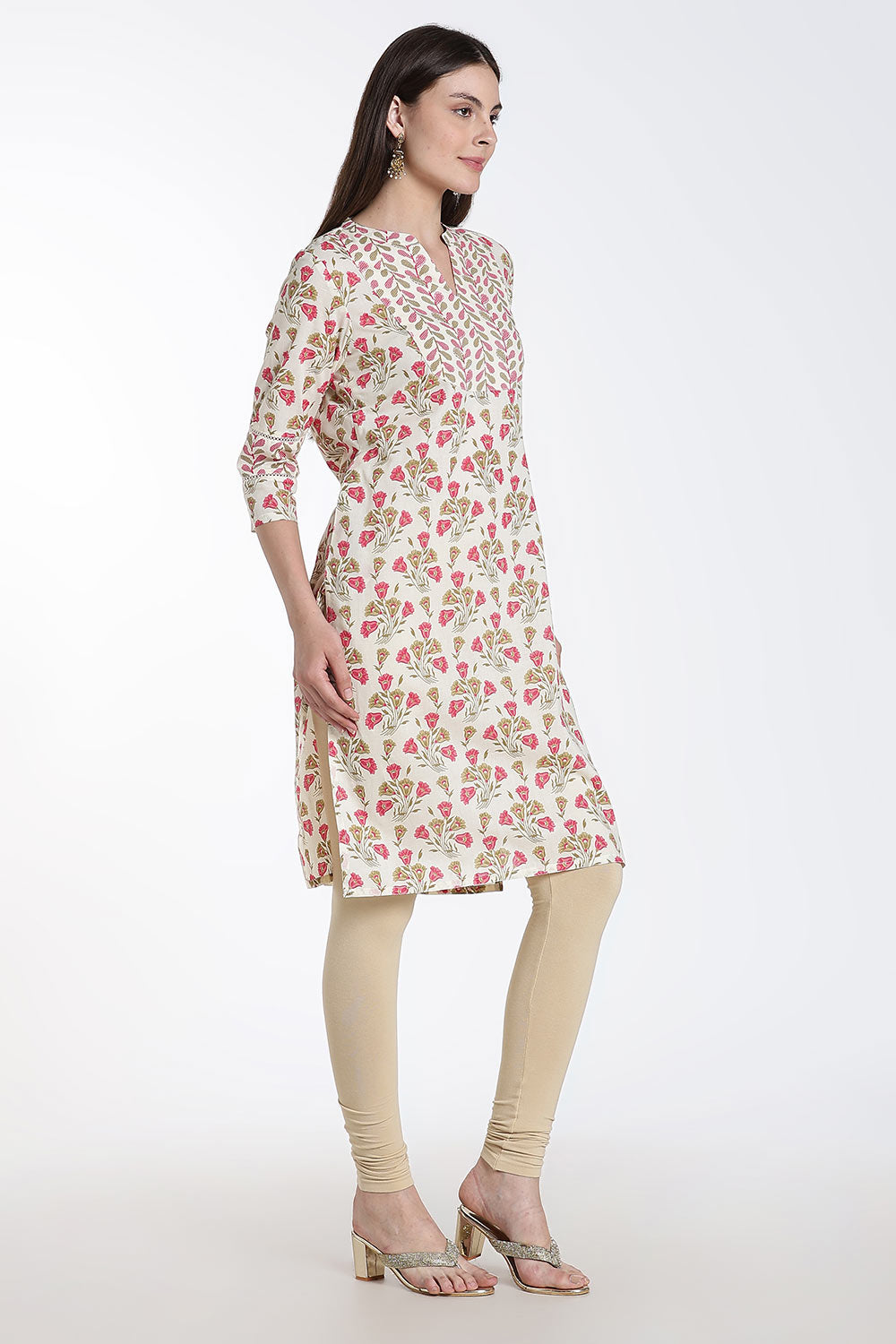 Mythri Women’s Cotton Embroidered Kurti – Straight Fit Ethnic Kurta with V Notch Neck & Lace Detail | Casual Wear, Office Wear & Daily Wear Kurti for Women - K118