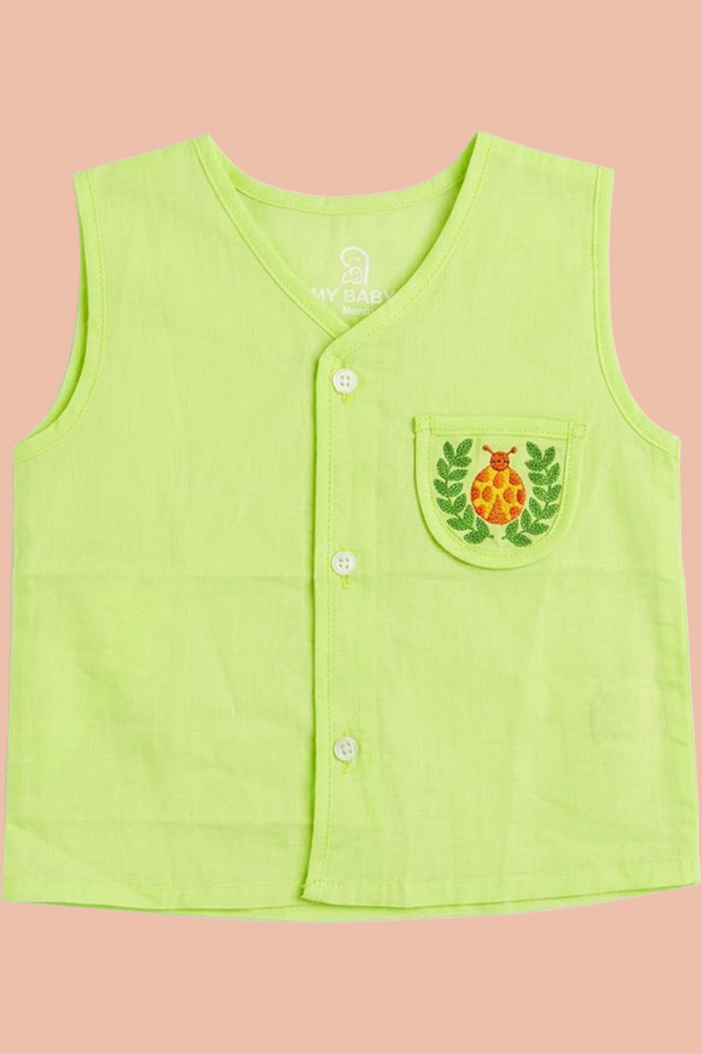 Oh Baby 100% Pure Cotton Everyday Comfort Baby Vest – Soft Breathable Infant Innerwear for Newborn Boys & Girls - Light Green - VS06