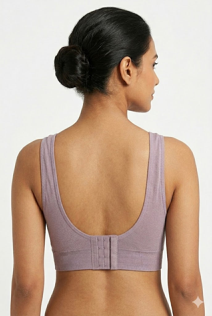 Seamless Padded Bra for Women – Full Coverage Cotton Blend Bra with Back Hook Closure | Wire-Free Everyday Comfort Bra - 10429