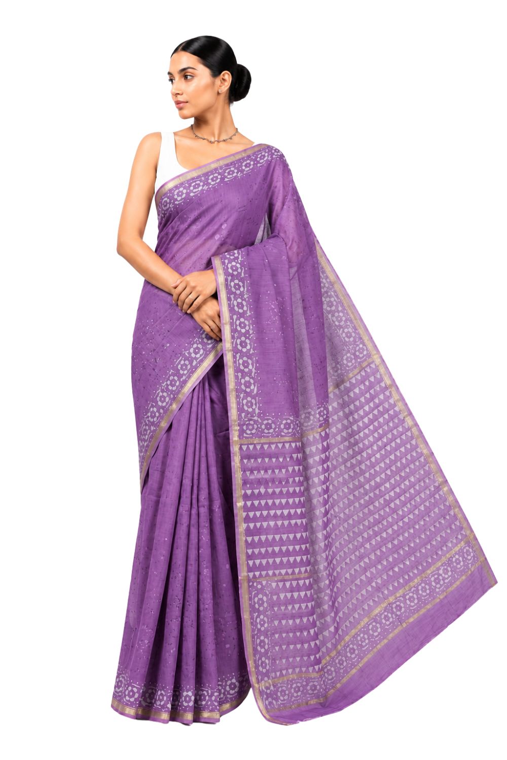 Naidu Hall Women's Lavender Chanderi Print Cotton Blend Saree with Blouse | Lightweight Ethnic Wear Saree - WS09