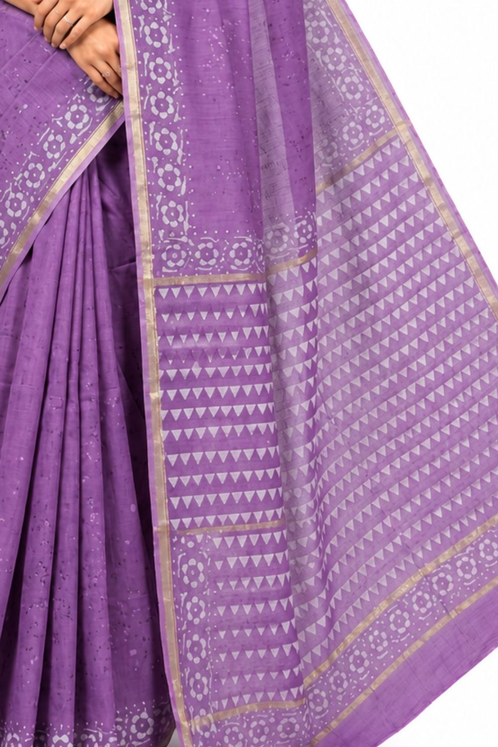 Naidu Hall Women's Lavender Chanderi Print Cotton Blend Saree with Blouse | Lightweight Ethnic Wear Saree - WS09