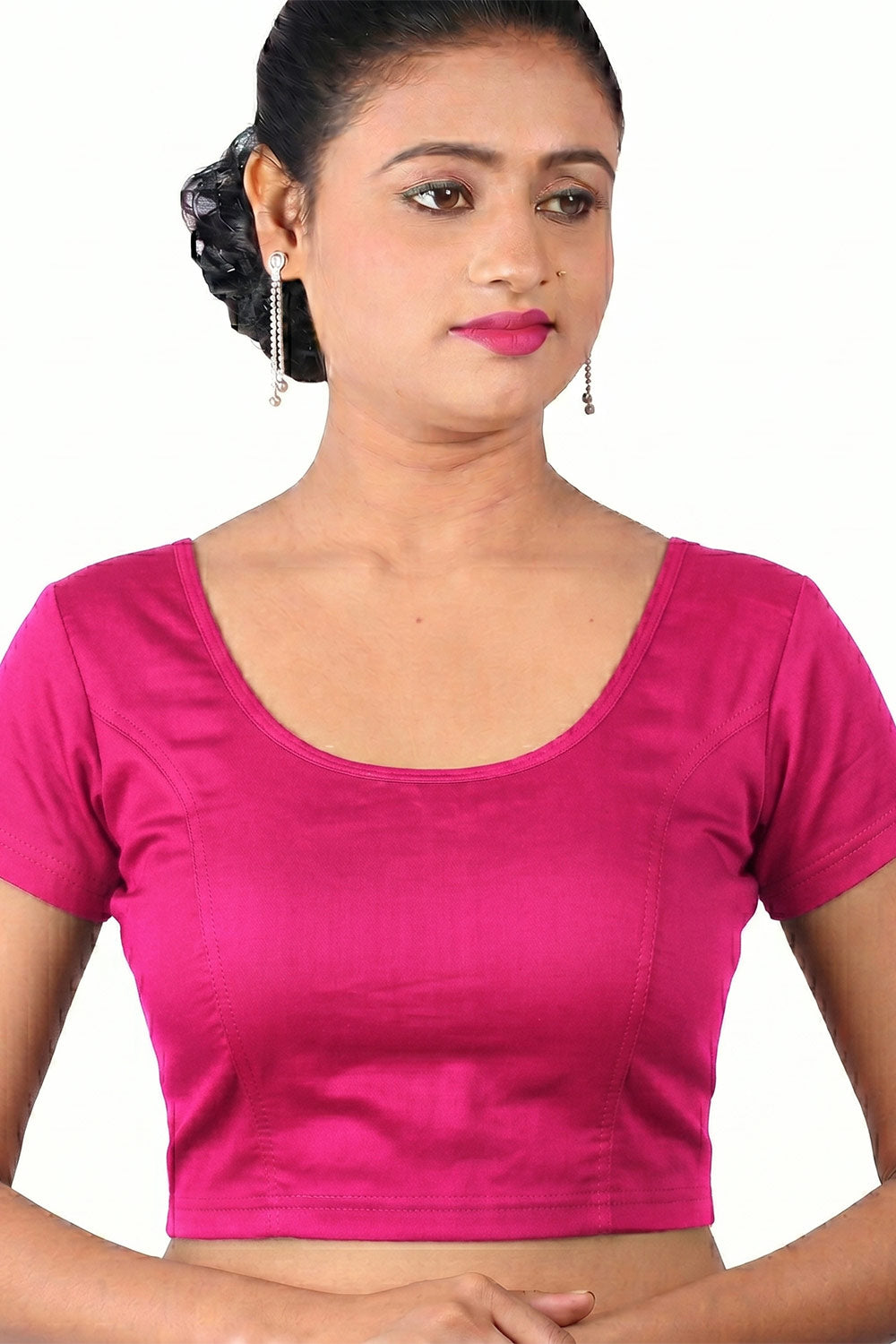 Women's Stretchable Readymade Saree Blouse – Round Neck Princess Cut Back Tie-Up Blouse for Sarees - MD27