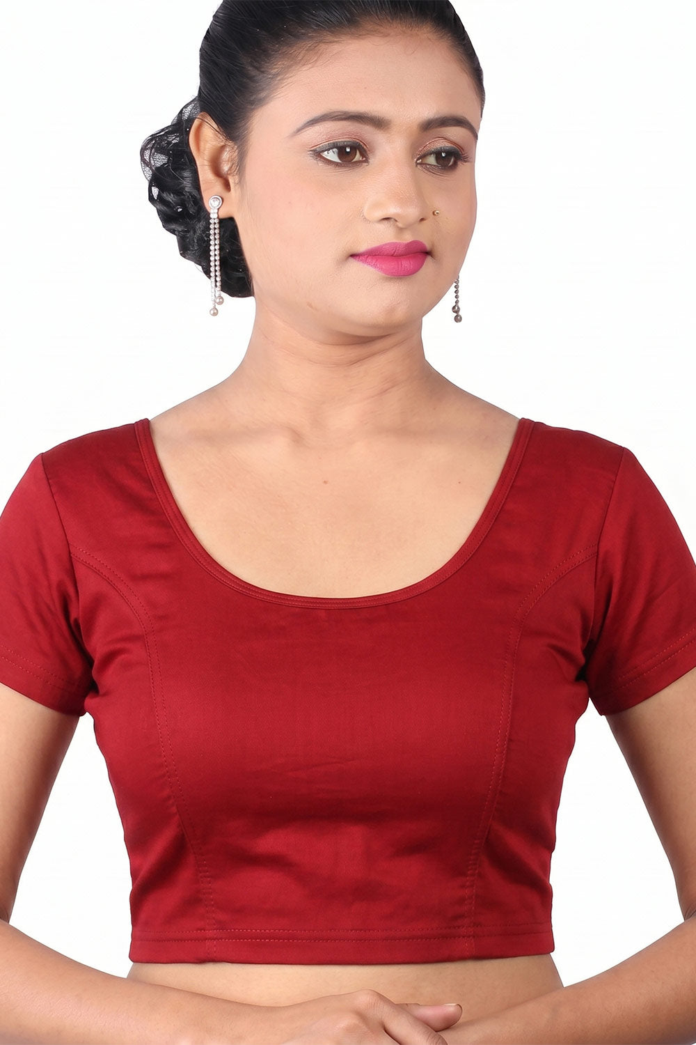 Women's Stretchable Readymade Saree Blouse – Round Neck Princess Cut Back Tie-Up Blouse for Sarees - MD27