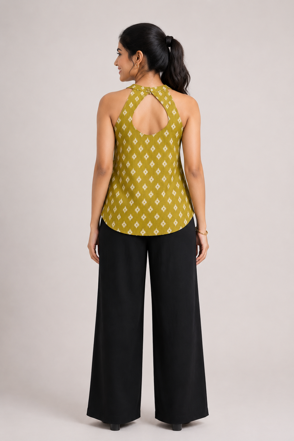Mythri Women's Cotton Halter Neck Short Kurti Top | Sleeveless Princess Panel Ethnic Top for Women | Casual & Everyday Wear - TO49