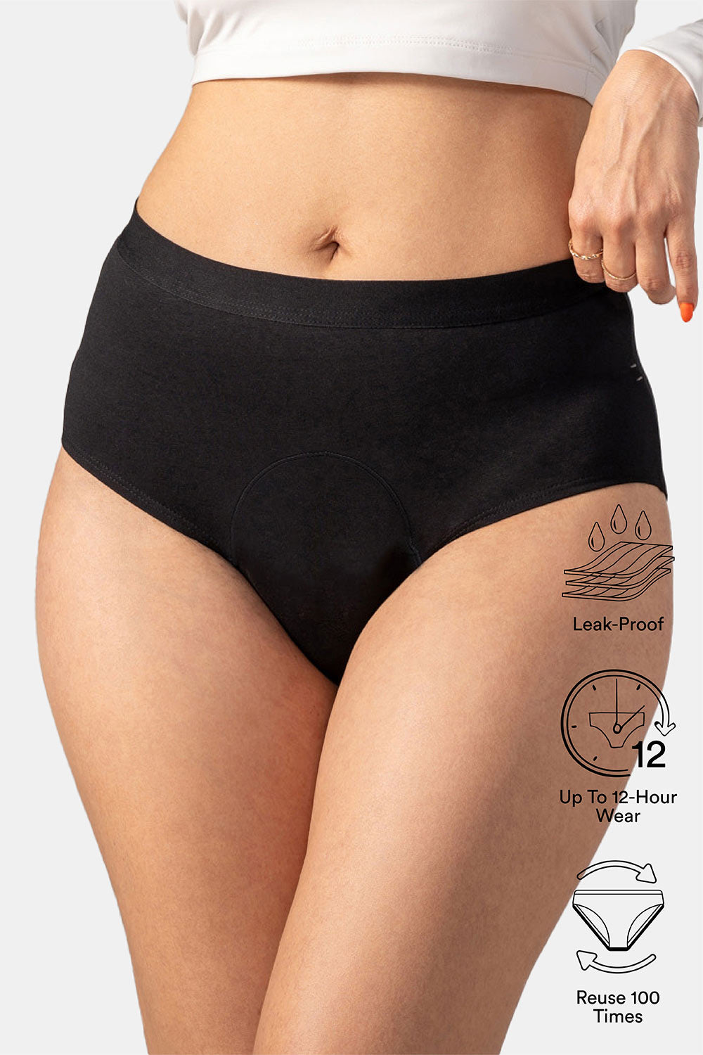 Mahina Reusable & Leak Proof Period Panty Black Cotton High Rise Heavy Flow Pack of 1