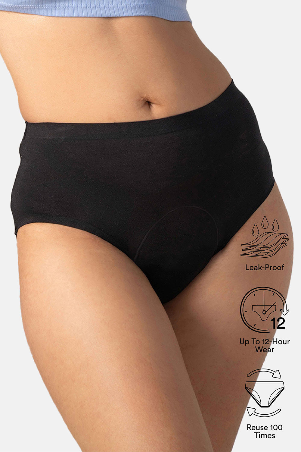 Mahina Reusable & Leak Proof Period Panty Black Cotton High Rise Super Heavy Flow Pack of 1