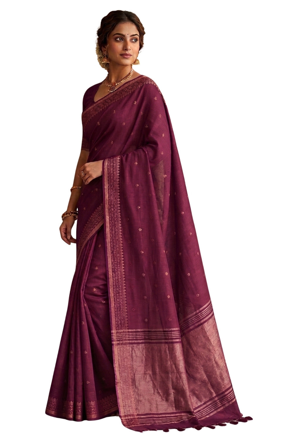 Naidu Hall Women's Magenta Khadi Cotton Blend Jacquard Saree with Blouse | Lightweight Ethnic Wear Saree - G501