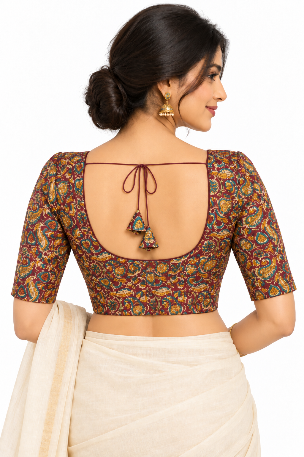 Women's Prints Cotton Blend Saree Blouse with Round Neck, Elbow Sleeve and Regular Fit | Ready-to-Wear Saree Blouse for Daily Wear & Festive Wear - 144D