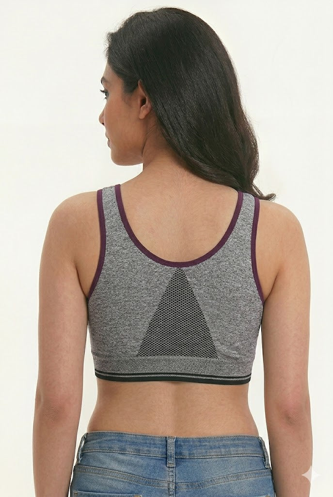 Seamless Front Zip Bra for Women – Medium Coverage Padded Cotton Blend Bra with Removable Pads | Comfortable Pull-On Active Bra - 3688