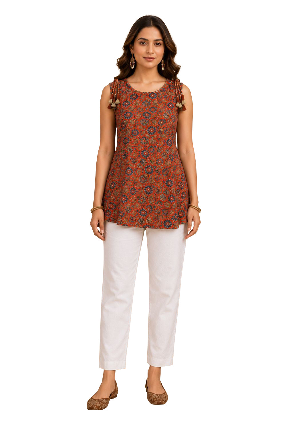 Women's Cotton Blend Printed Sleeveless Top | Round Neck Casual Top for Women | Regular Fit Everyday Fashion Top - JS23