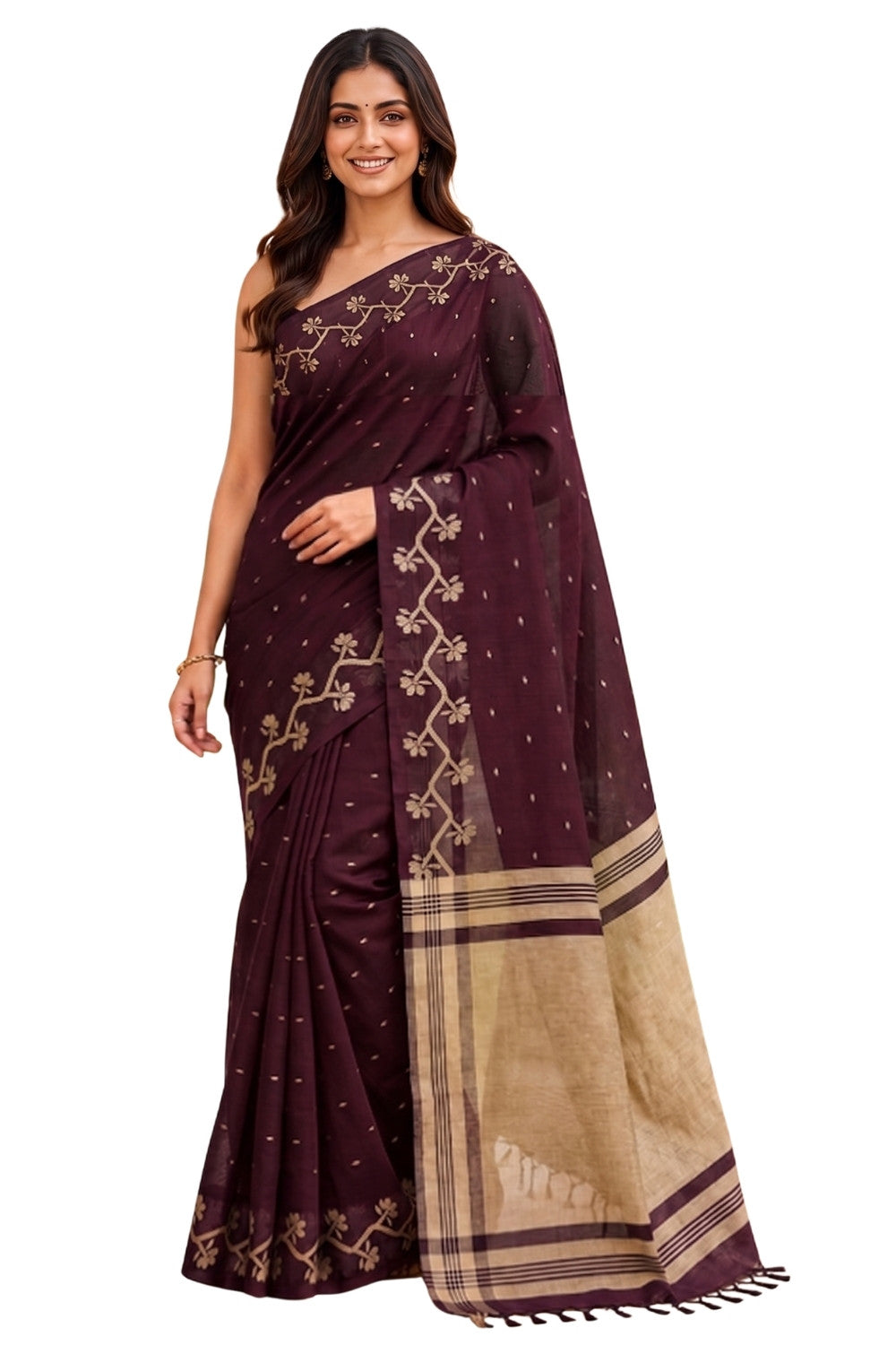 Naidu Hall Women's Maroon Khadi Cotton Blend Jacquard Saree with Blouse | Lightweight Ethnic Wear Saree - G475