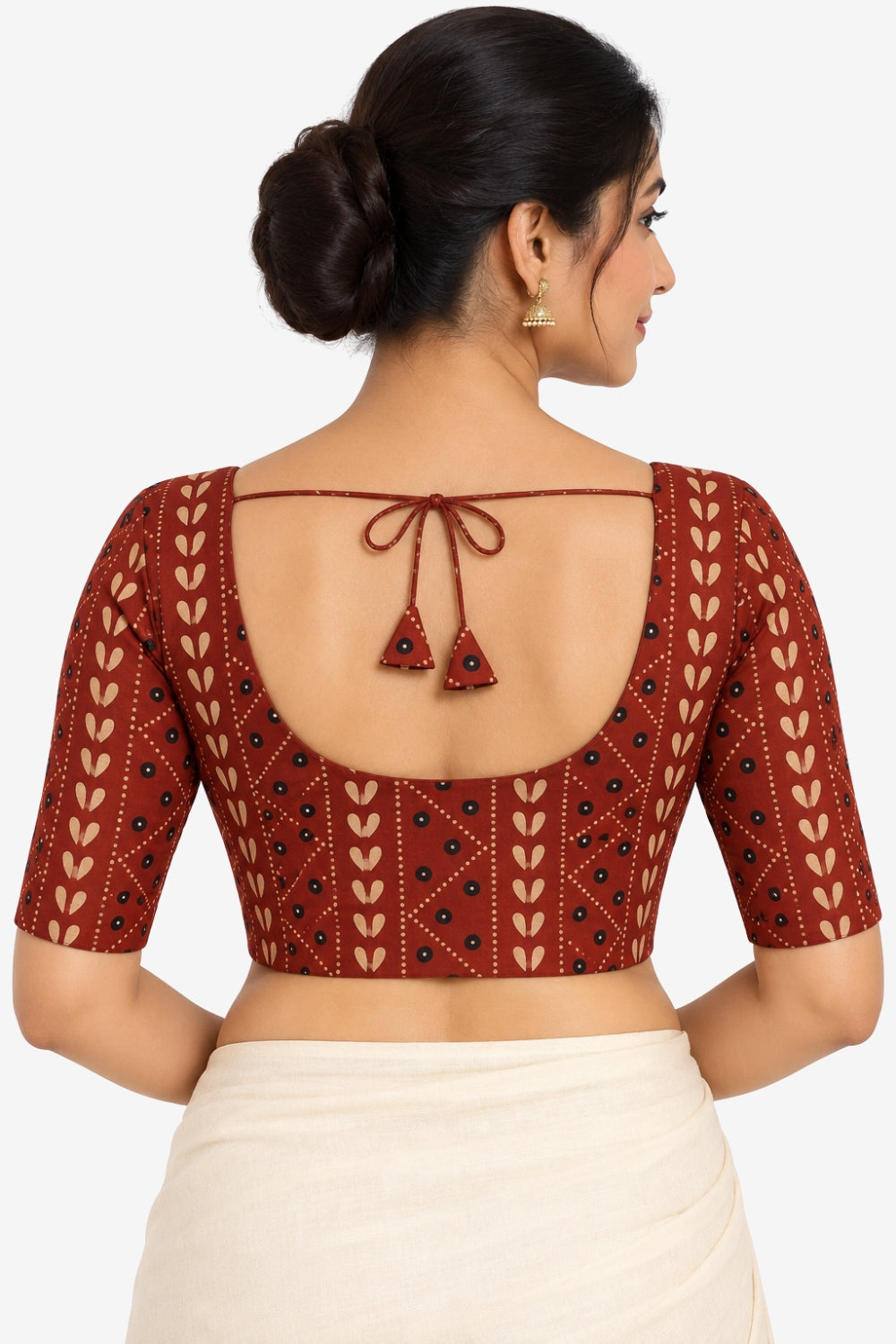 Women's Prints Cotton Blend Saree Blouse with Round Neck Neckline and Elbow Sleeve - Regular | Ready-to-Wear Saree Blouse for Daily Wear, Festive Wear, Office Wear, Special Occasions - 1009