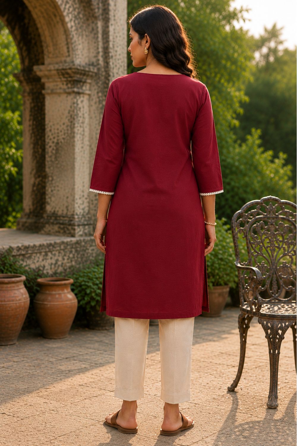 Women's Cotton Blend Embroidered Kurti | Round Neck 3/4 Sleeve Below Knee Kurti for Women | Regular Fit Ethnic Daily Wear Kurta - JS51