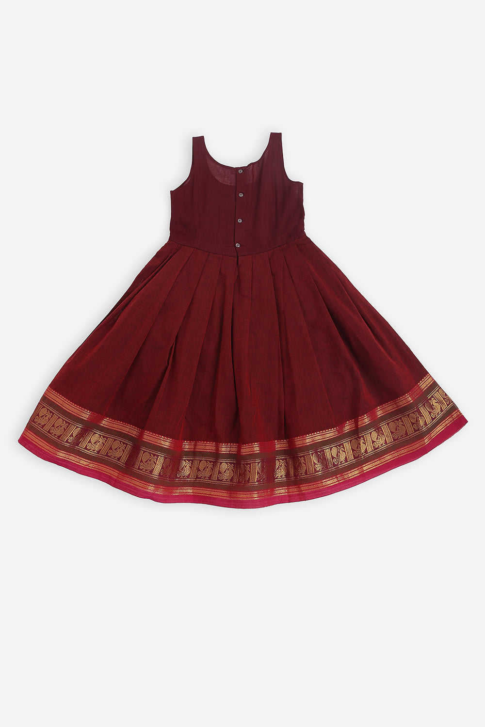 Chittythalli Girls Handloom Kanchi Cotton Pavadai Set | Traditional Cotton Ethnic Wear for Girls | Puff Sleeve Pavadai Dress with Border Patch Work - PS19