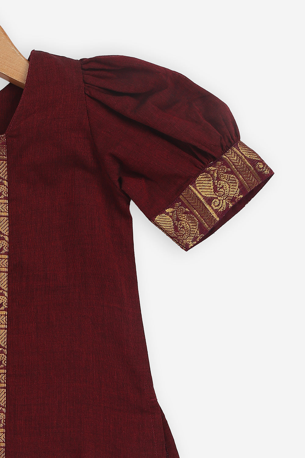 Chittythalli Girls Handloom Kanchi Cotton Pavadai Set | Traditional Cotton Ethnic Wear for Girls | Puff Sleeve Pavadai Dress with Border Patch Work - PS19