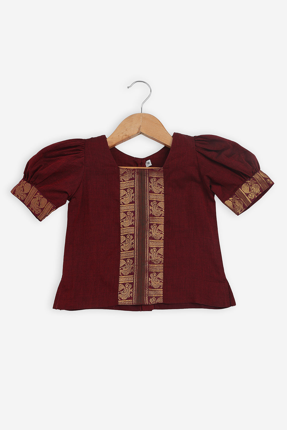 Chittythalli Girls Handloom Kanchi Cotton Pavadai Set | Traditional Cotton Ethnic Wear for Girls | Puff Sleeve Pavadai Dress with Border Patch Work - PS19